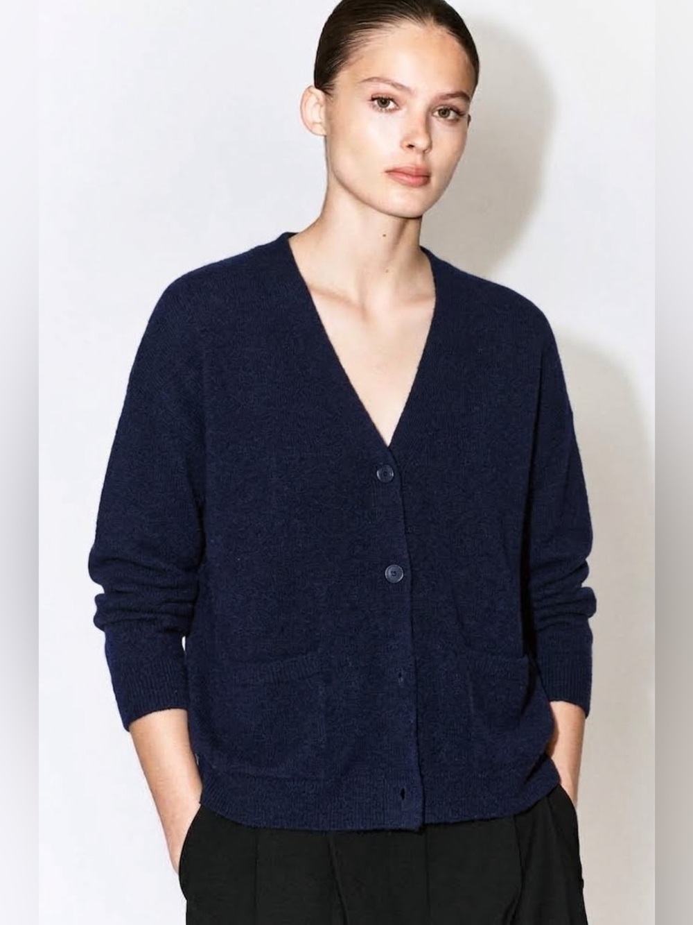 COS Oversized 100% Wool Navy Cardigan Sweater Size Small Minimalist Cozy Fall